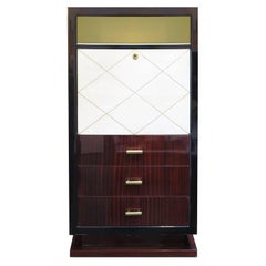 French Art Deco Secretary in Mahogany and Parchment