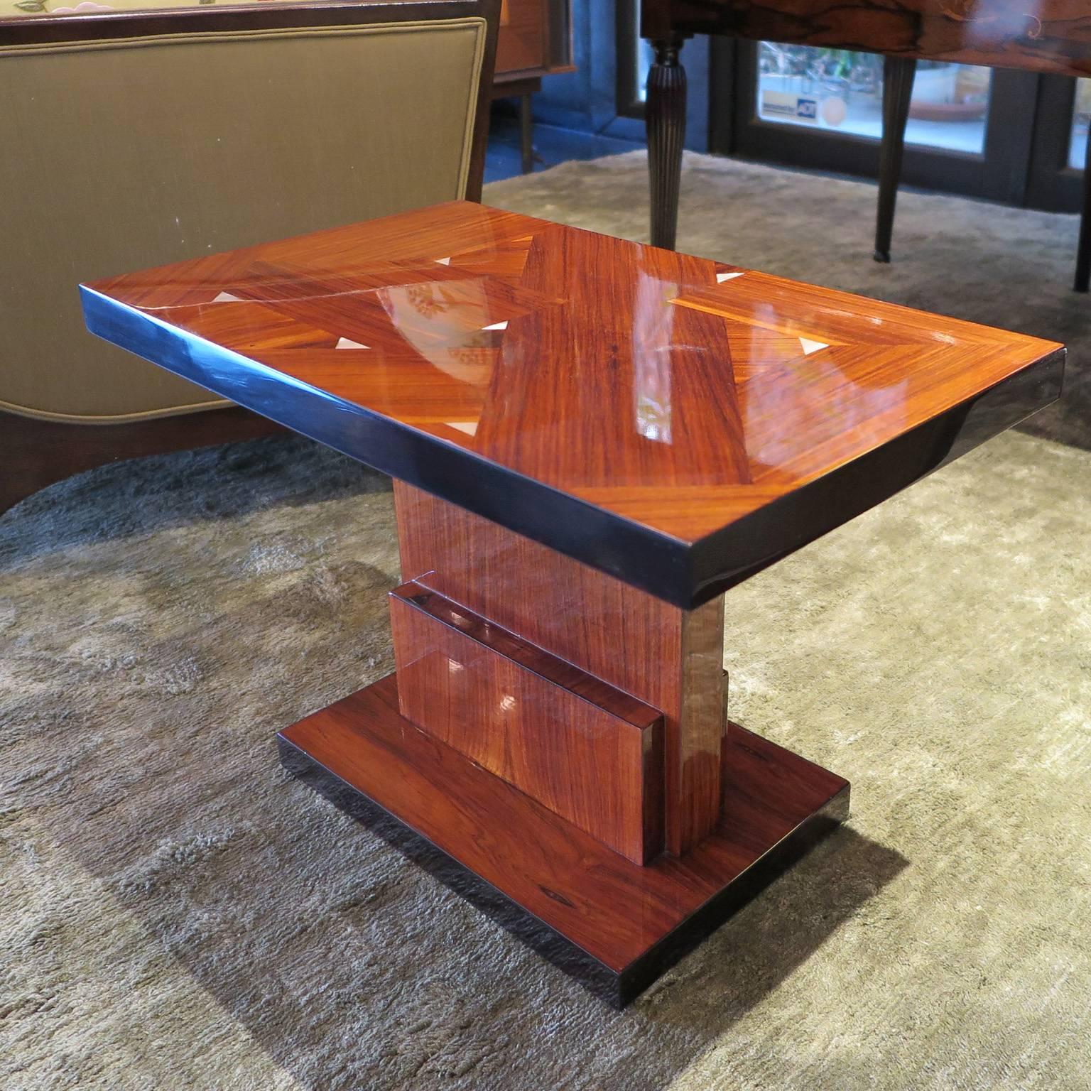 French Art Deco Rosewood and Mother of Pearl Side Table by Majorelle