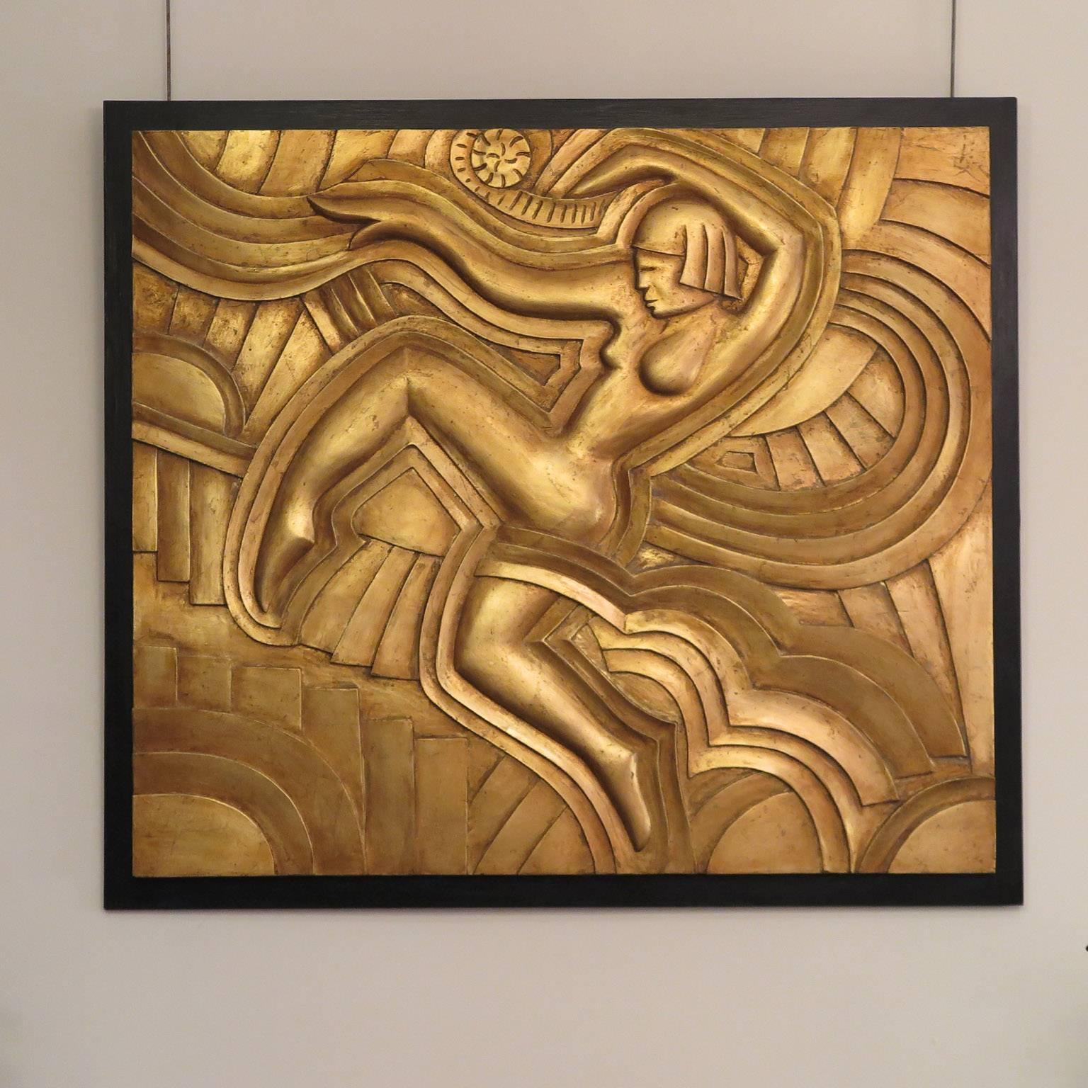 Relief en bois tridimensionnel Art déco sculpté à la main d'après le dessin de Picot pour le théâtre des 