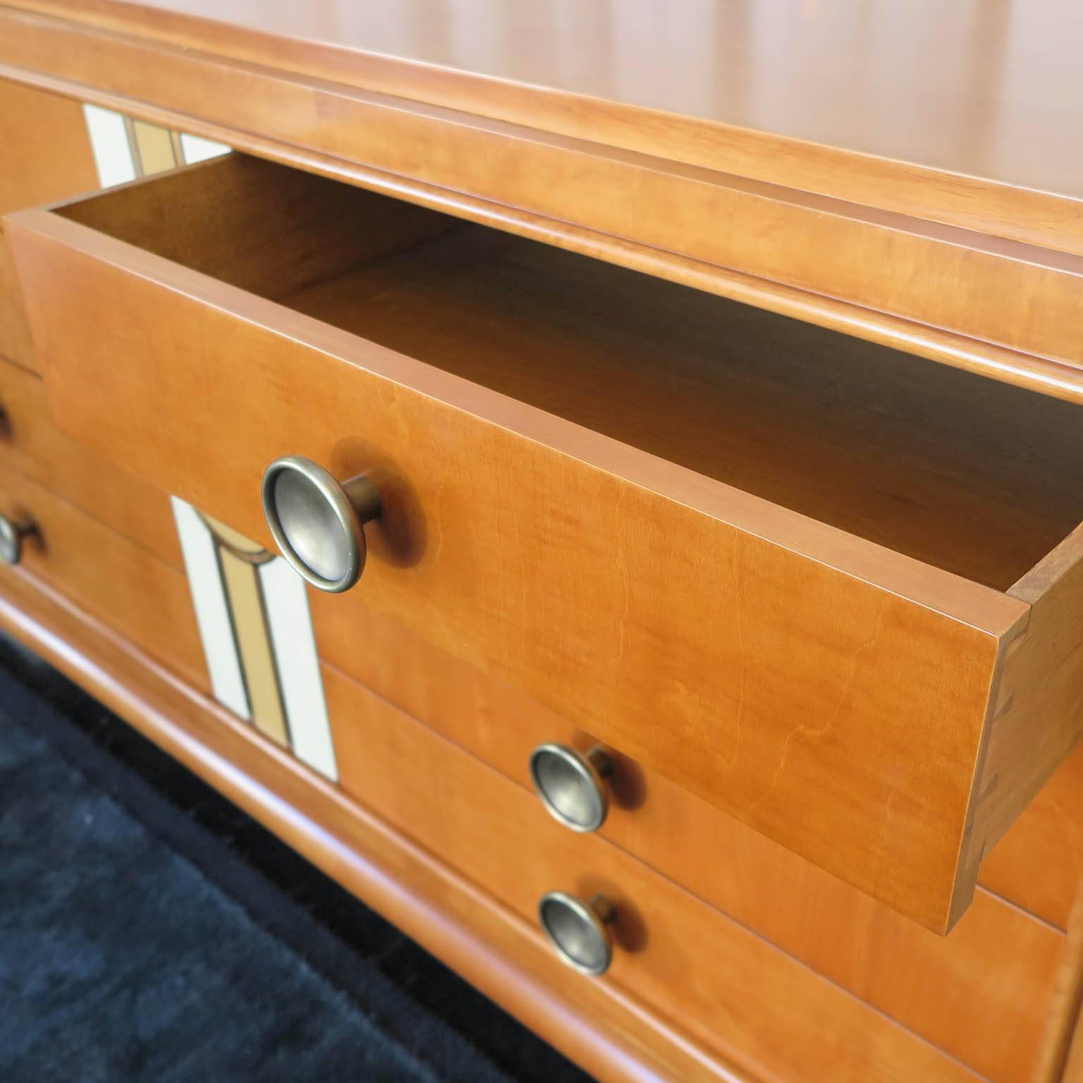 Mid-Century Modern Maple Dresser with Lacquer Motif 2