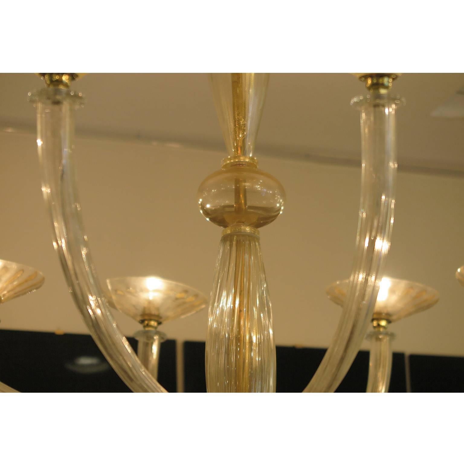 Italian Twelve-Arm Murano Gold Leaf Glass Chandelier