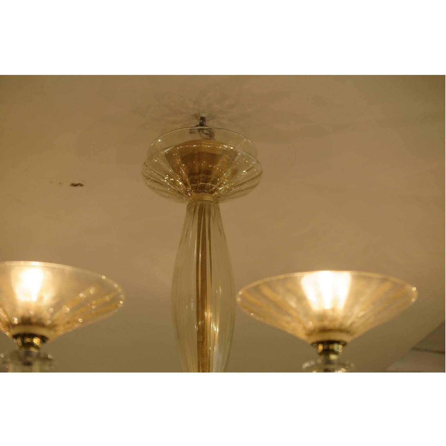 Twelve-Arm Murano Gold Leaf Glass Chandelier In Excellent Condition In Los Angeles, CA