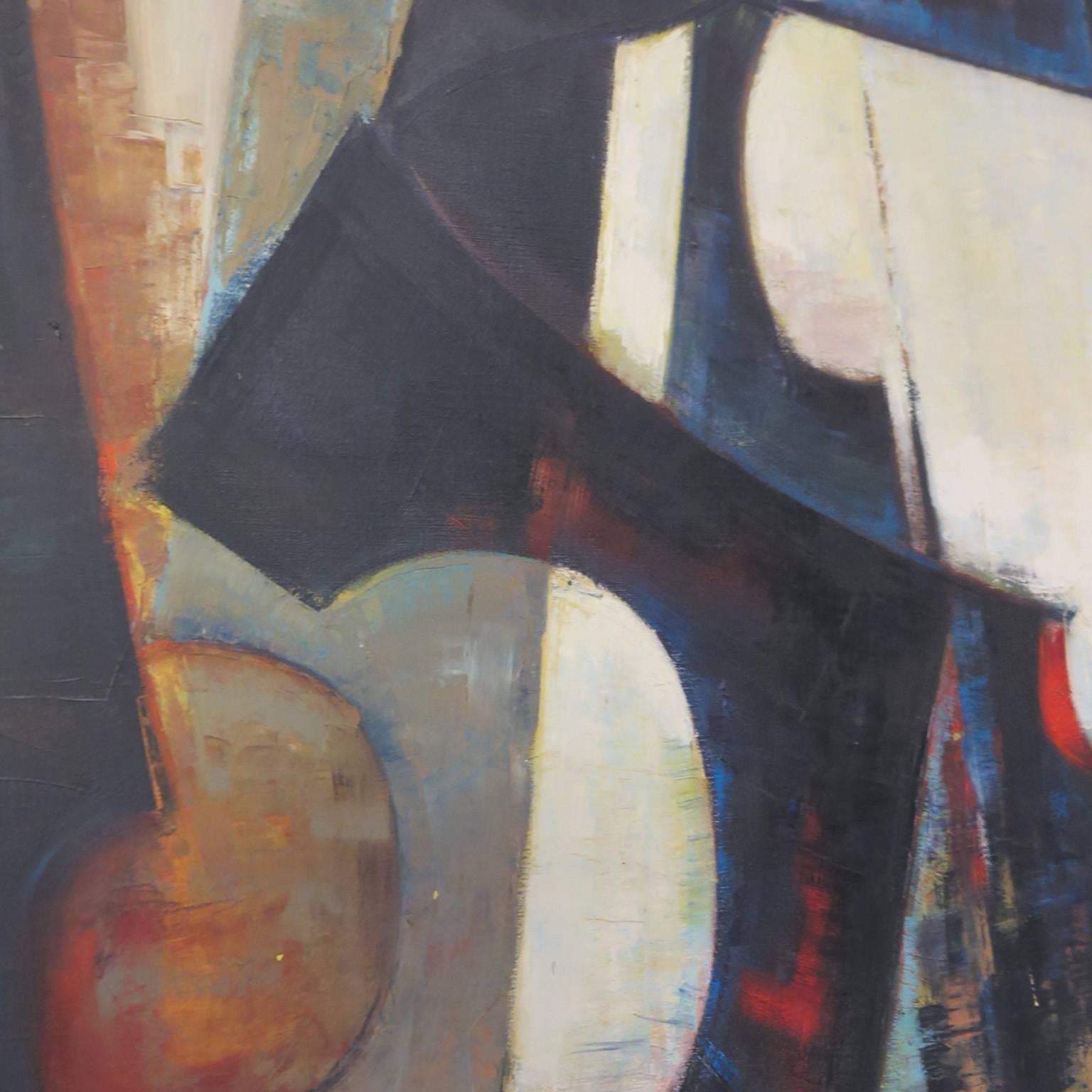Mid-Century Modern Abstract Cubist Oil on Canvas by C. Robert