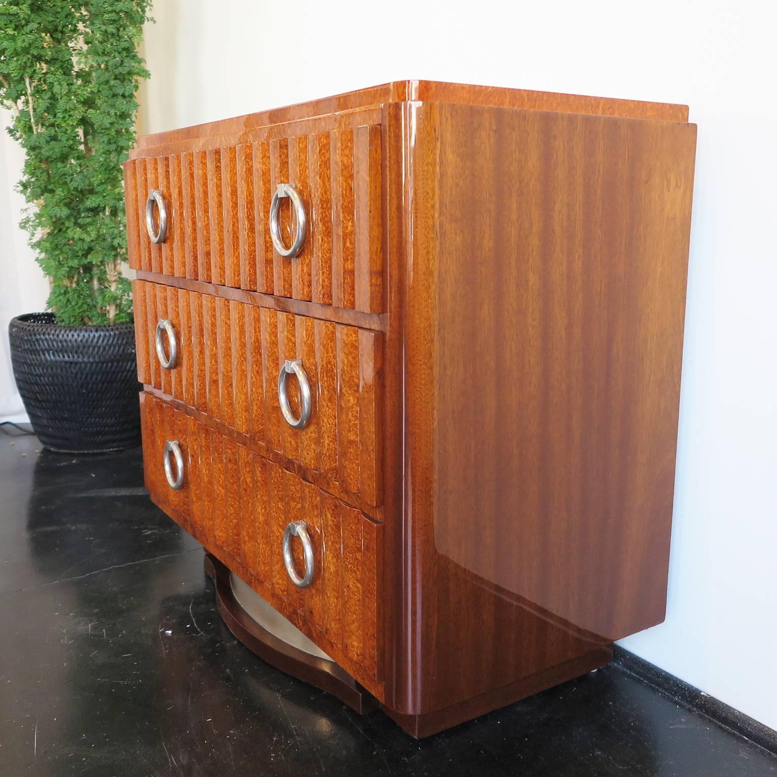 Veneer French Art Deco Amboyna Burl and Mahogany Dresser