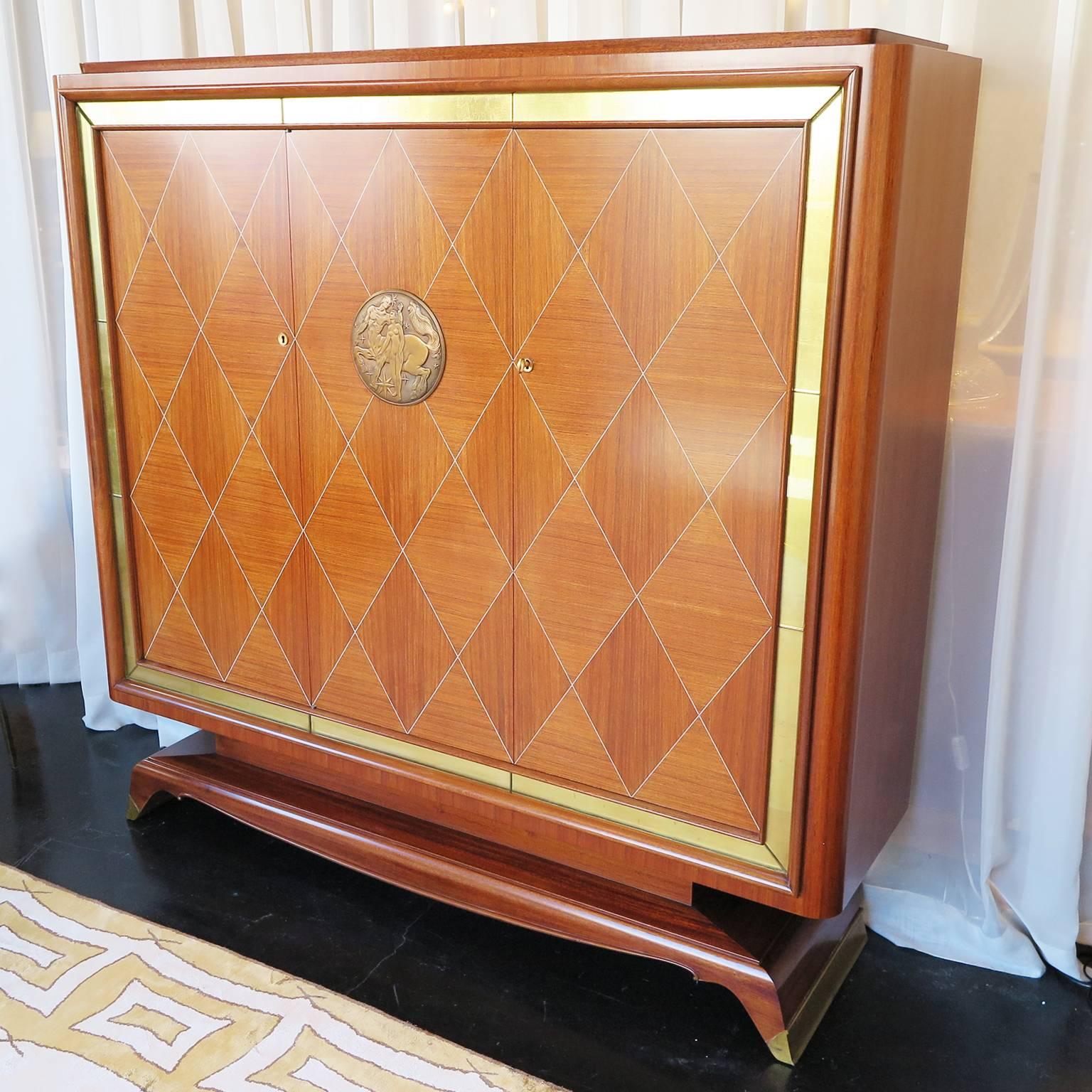 French Jean Desnos Art Deco Rosewood Marquetry Armoire
