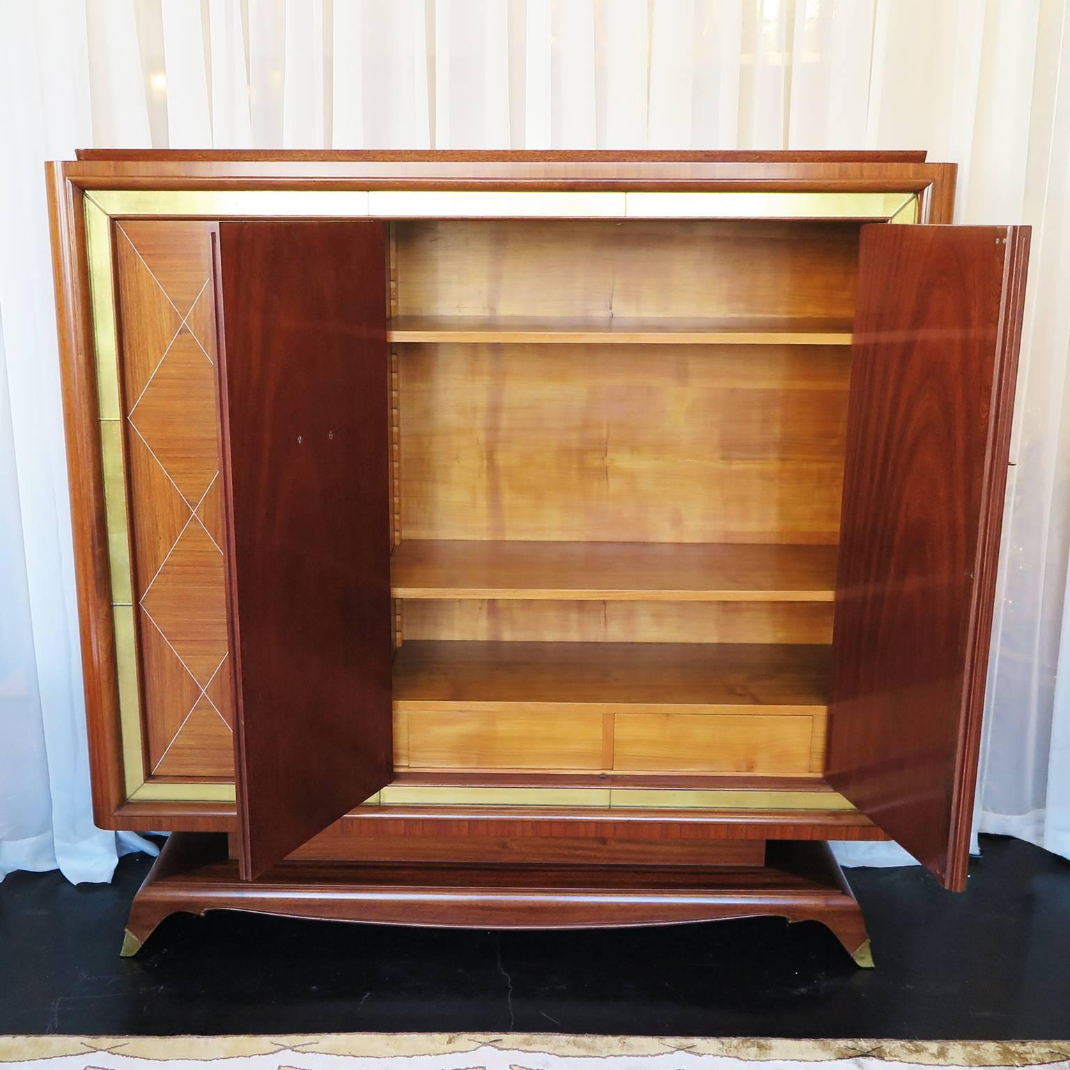 Brass Jean Desnos Art Deco Rosewood Marquetry Armoire