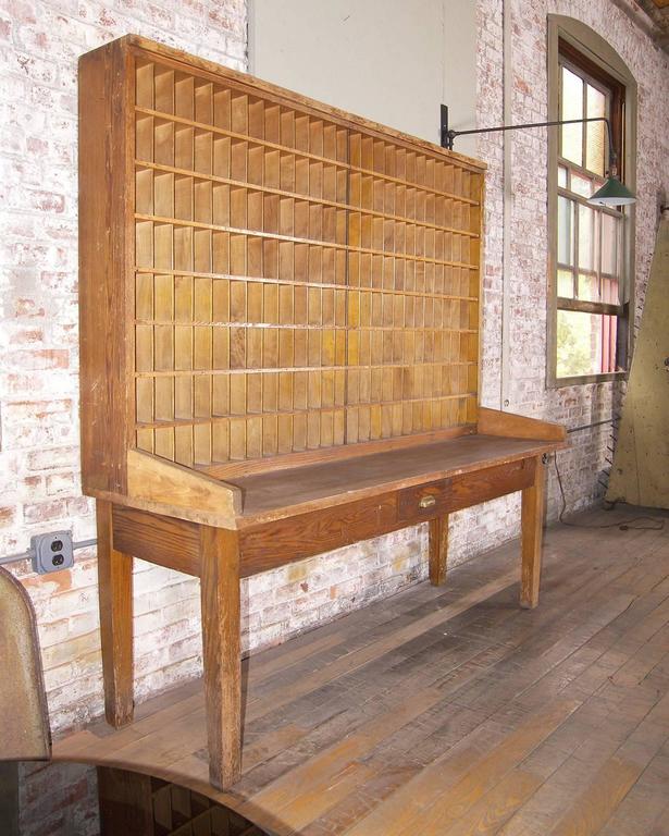 Antique Industrial Wood Postal Sorting Desk Storage Post Office Side