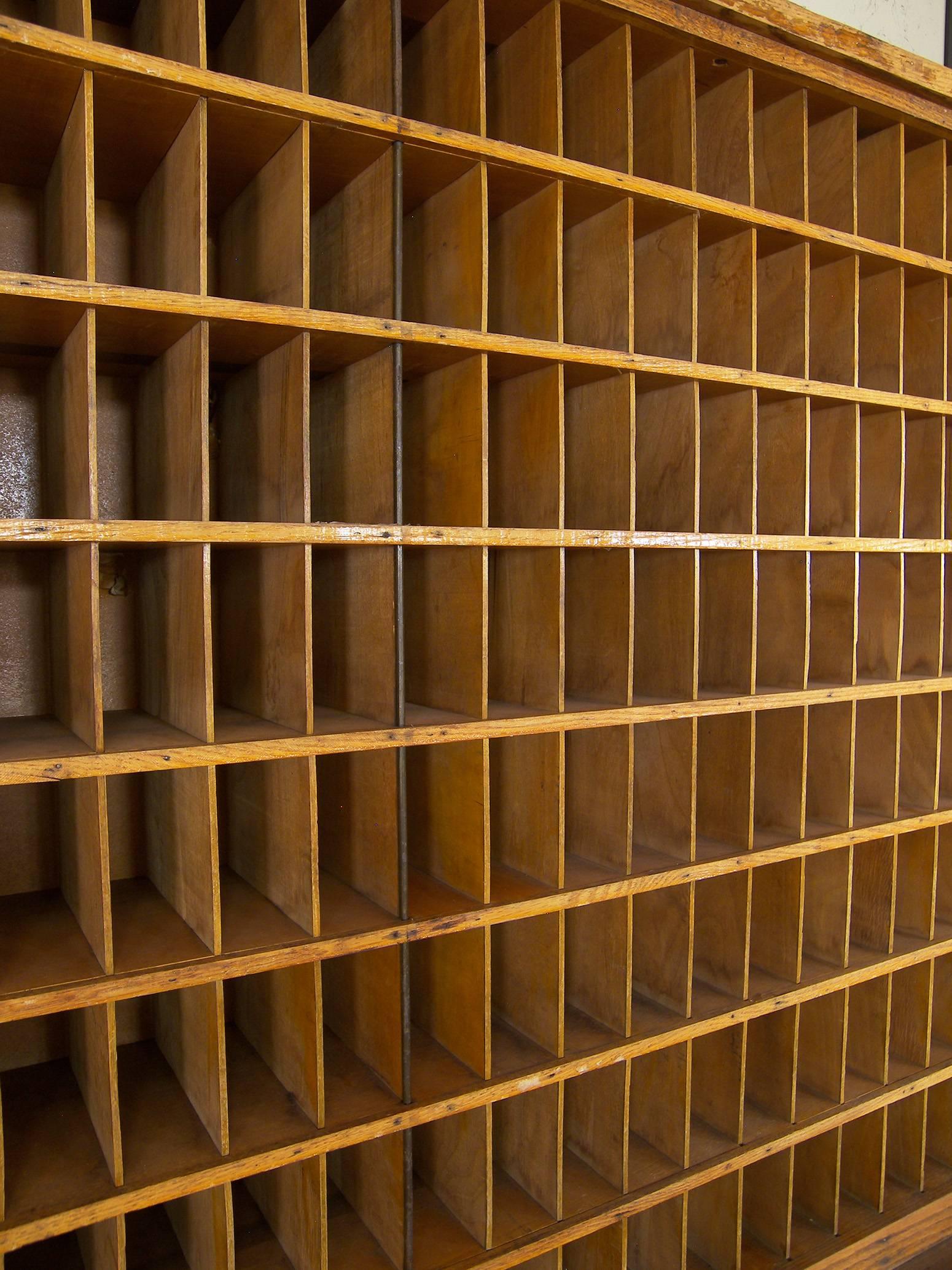 Antique Industrial Wood Postal Sorting Desk Storage Post Office Side