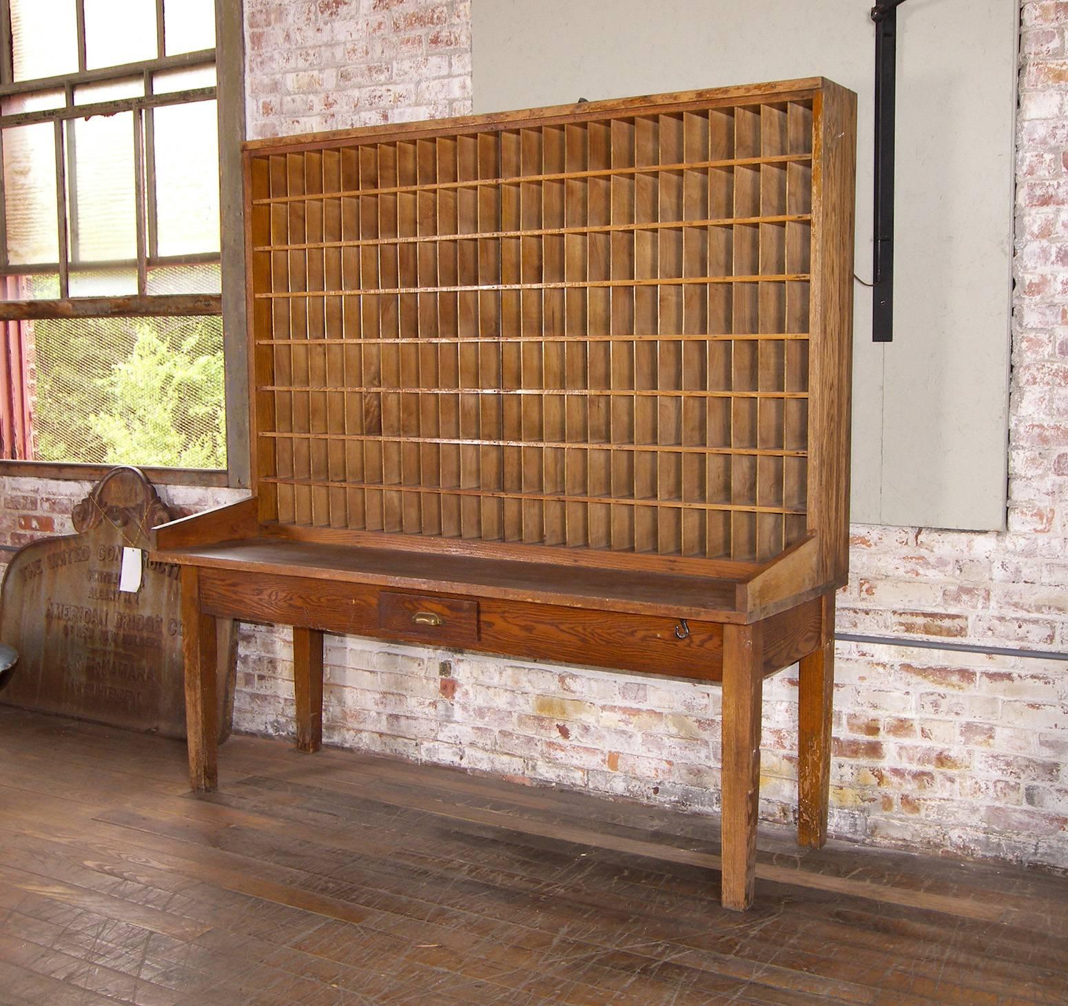 North American Antique Industrial Wood Postal Sorting Desk Storage Post Office Side Table