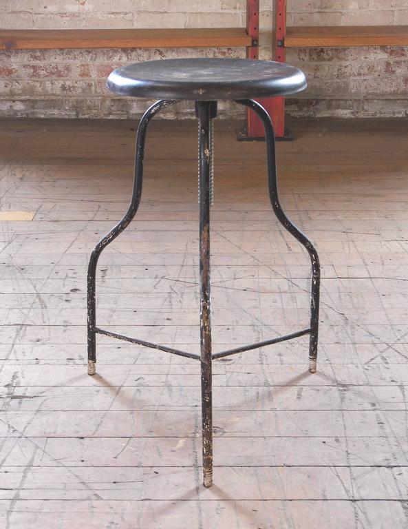 Vintage Black Metal Medical Stool with Three Legs, Adjustable Seat