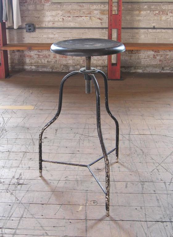 Vintage Black Metal Medical Stool With Three Legs Adjule Seat Height Vintage Black Metal Medical Stool With Three Legs Adjule Seat Height