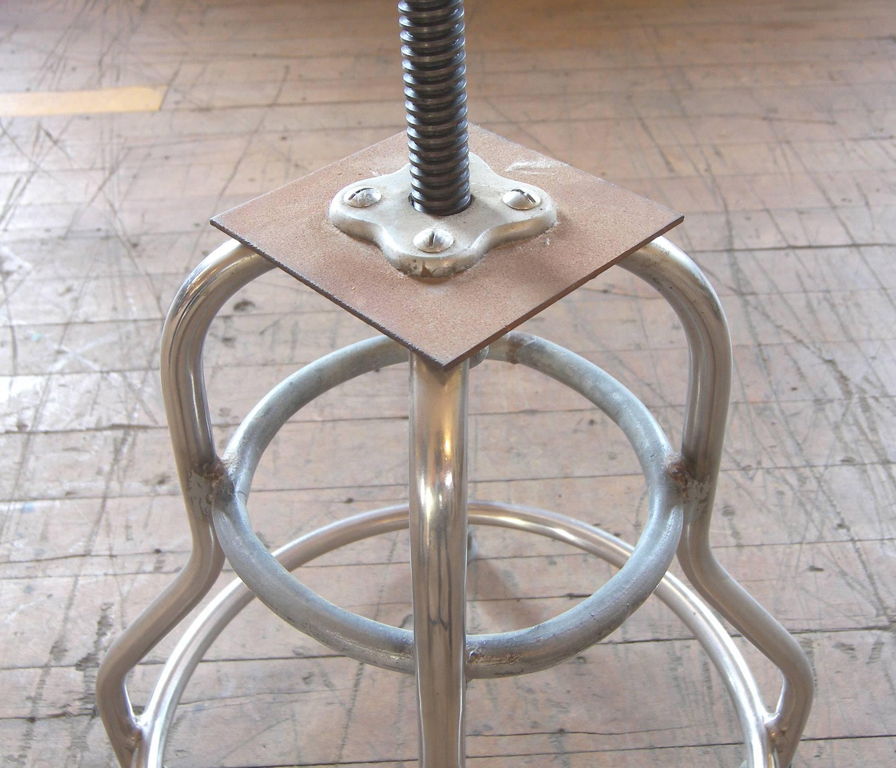 North American Vintage Medical Stool “Shampaine” Silver Metal Adjustable Backless Seat