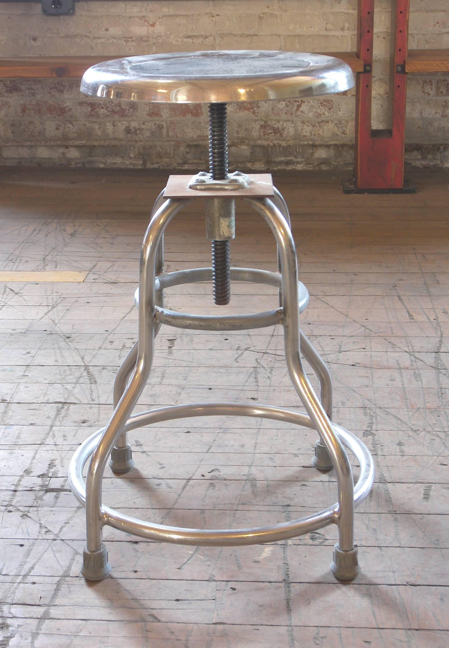 Industrial Vintage Medical Stool “Shampaine” Silver Metal Adjustable Backless Seat