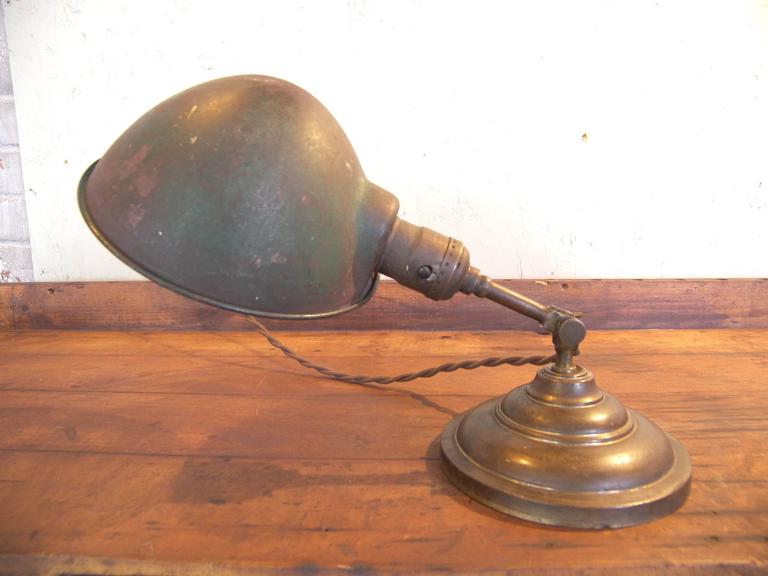 Antique Vintage Industrial Adjule Metal And Brass Desk Table Antique Vintage Industrial Adjule Metal Brass Desk Table Task Lamp Light In Good Condition For