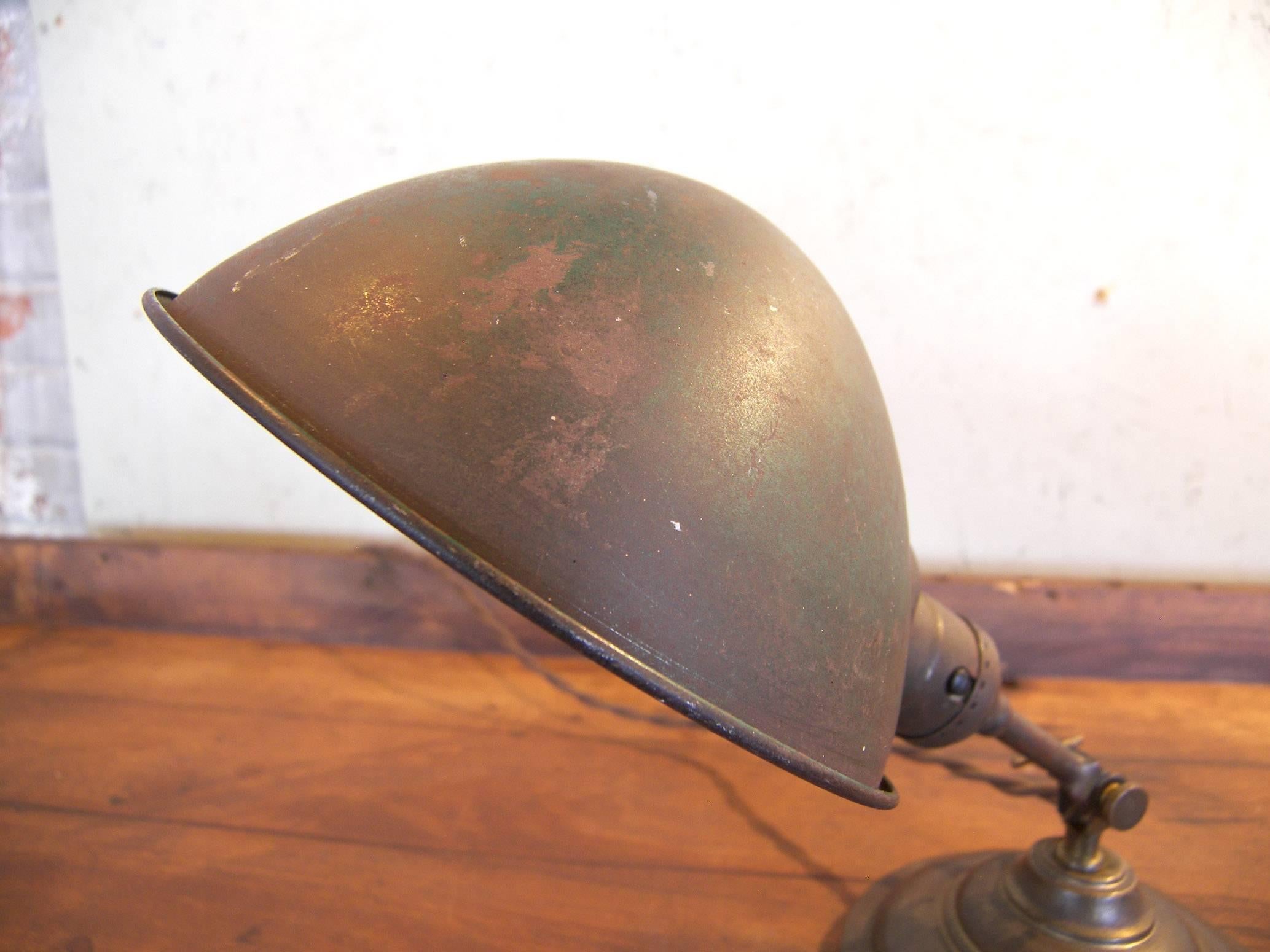 20th Century Antique Vintage Industrial Adjustable Metal & Brass Desk Table Task Lamp Light For Sale