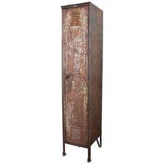 Pair of Retro Industrial Factory Metal Lockers, Old Steel Storage Lockers