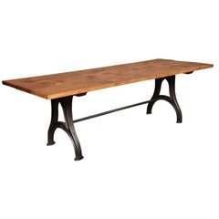 Plank Top Dining Table - Vintage Industrial Cast Iron and Wood 6' with Blue Legs