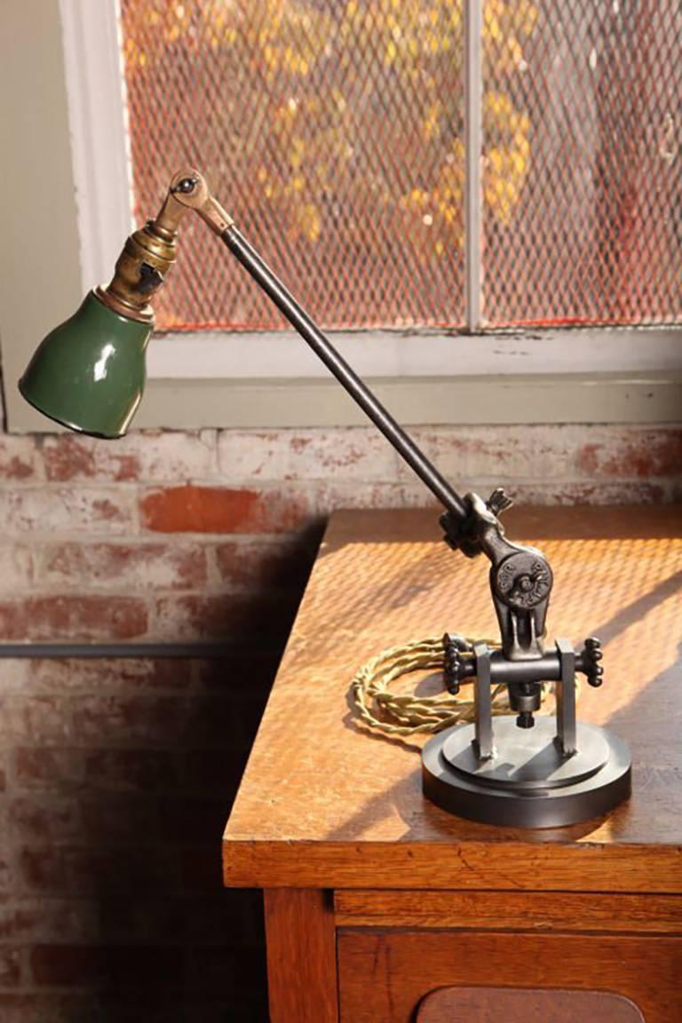 Industrial Desk Lamp Cast Iron and Steel Adjustable For Sale at 1stDibs