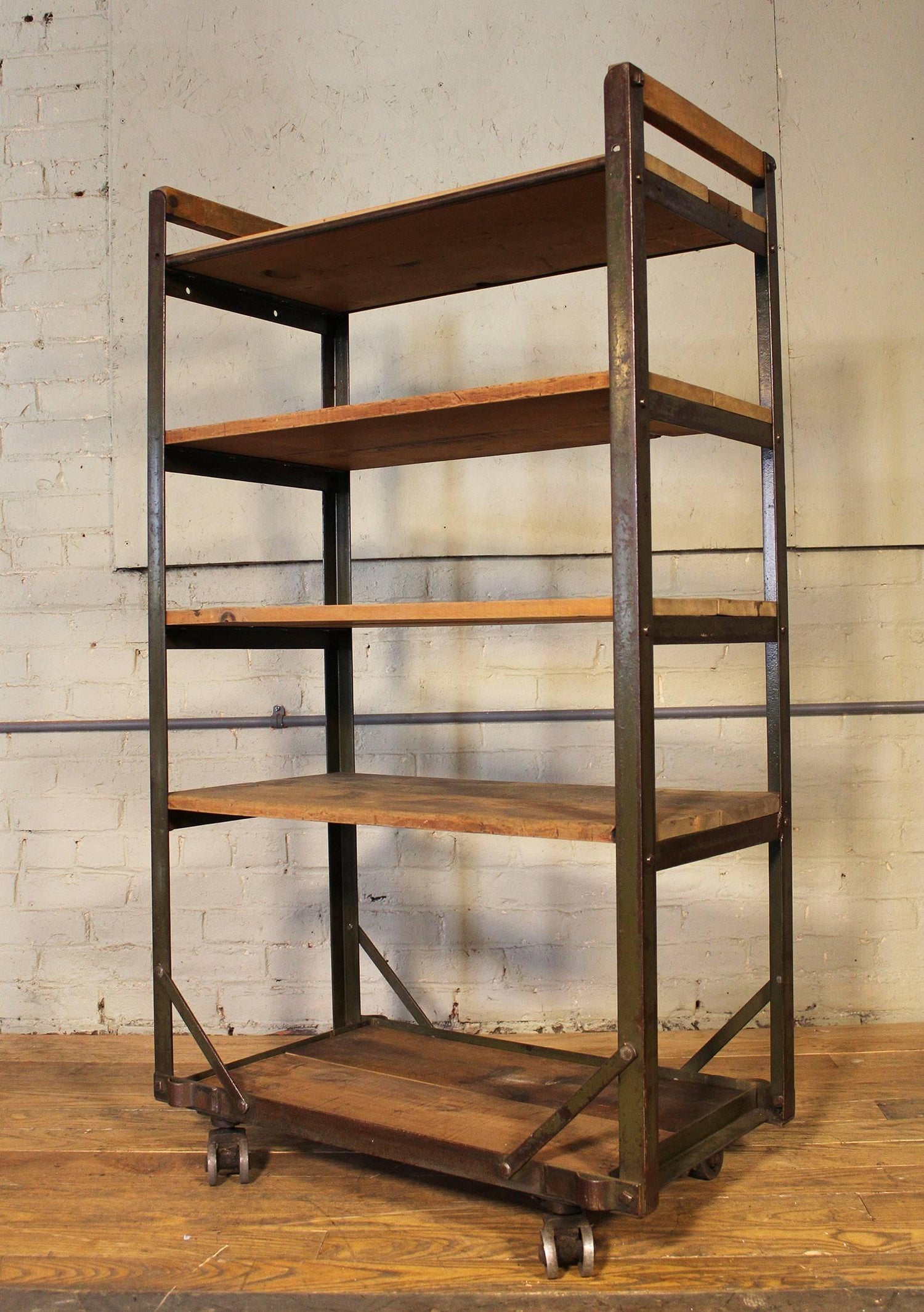 Rolling Shoe Cart, Rustic Wood And Steel Storage Rack For Rolling Shoe Cart, Rustic Wood And Steel Storage Rack For