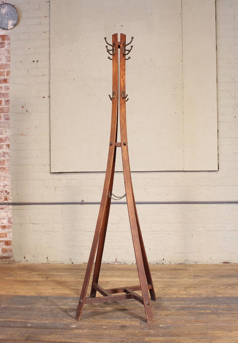 Vintage Arts and Crafts Style Wooden Coat Rack or Stand For Sale at 1stdibs