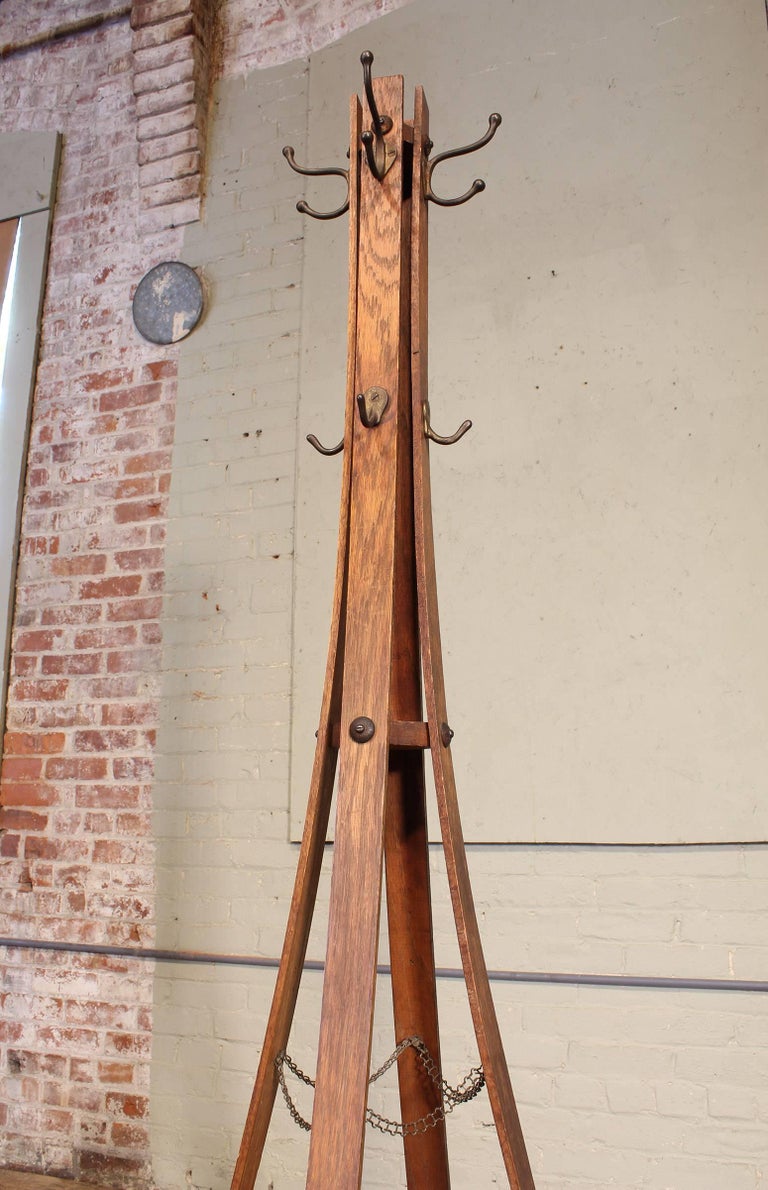 Vintage Arts and Crafts Style Wooden Coat Rack or Stand For Sale at 1stdibs