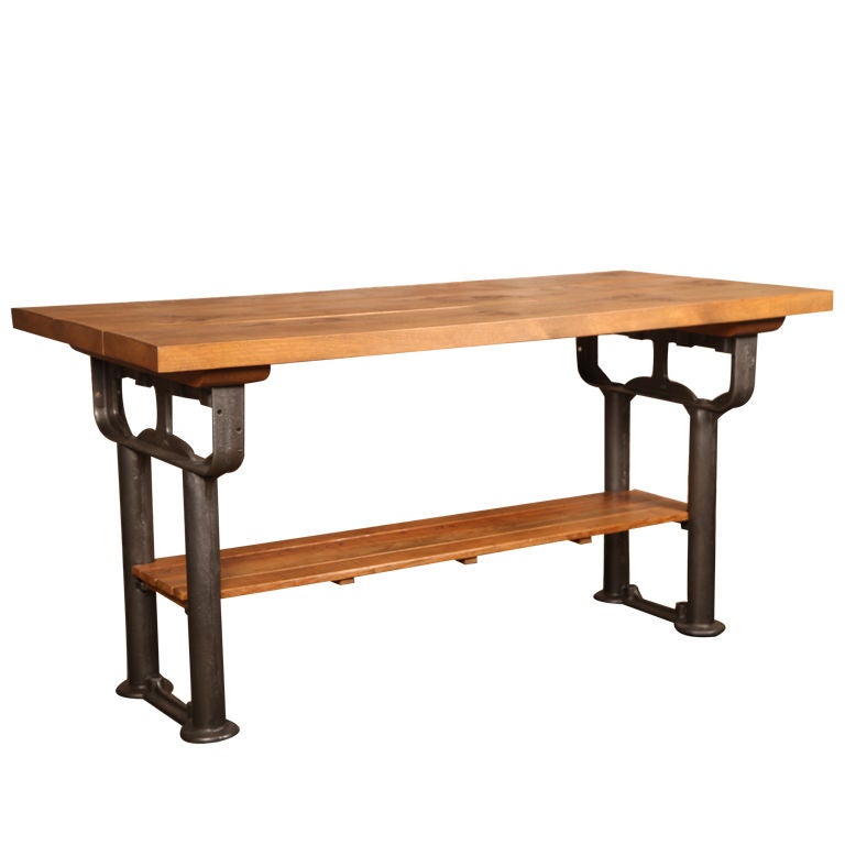Vintage Industrial Plank Top Table or Island For Sale at 1stDibs