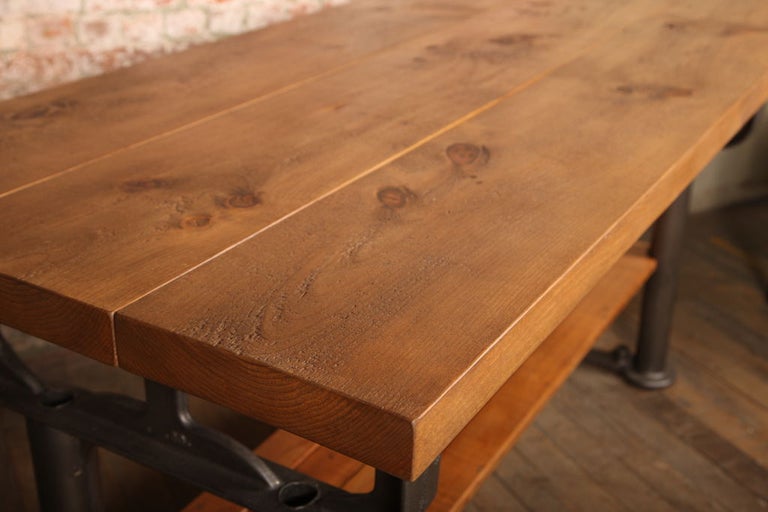 Vintage Industrial Plank Top Table or Island For Sale at 1stDibs