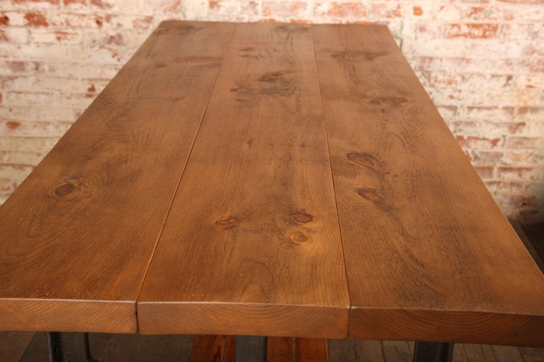 Vintage Industrial Plank Top Table or Island For Sale at 1stDibs