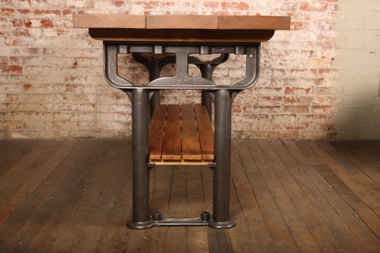 Vintage Industrial Plank Top Table or Island For Sale at 1stDibs