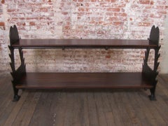Vintage Industrial Walnut and Cast Iron Shelf Table