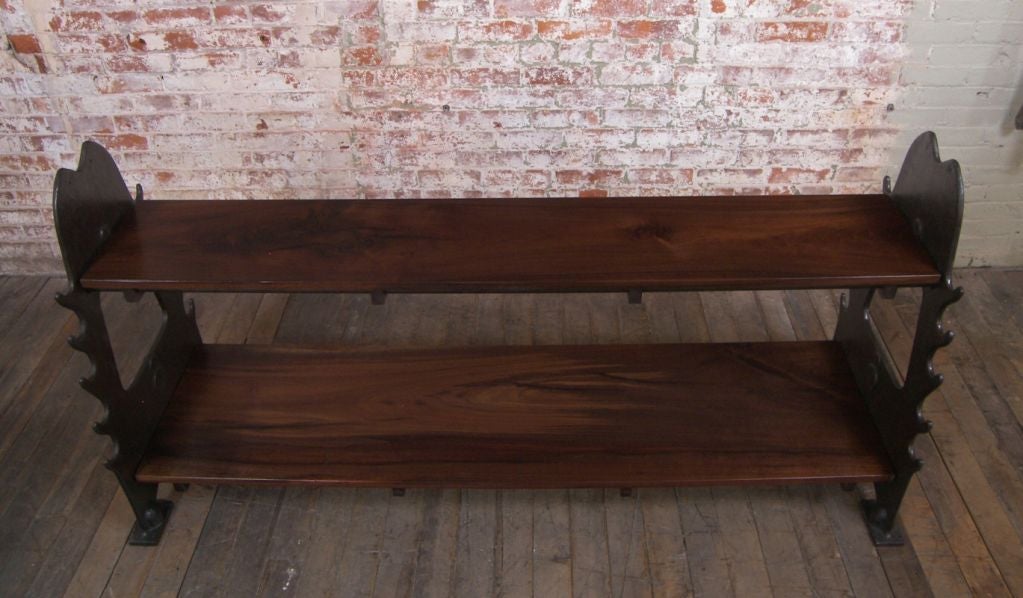 Vintage Industrial Walnut and Cast Iron Shelf Table For Sale 2