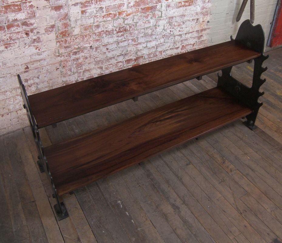 Vintage Industrial Walnut and Cast Iron Shelf Table For Sale 3