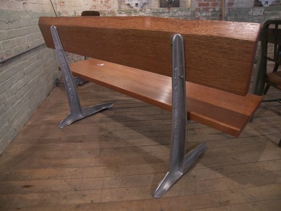Mid-Century Modern Free-Form Mahogany Bench with 1950s Aluminum Park Bench Legs For Sale