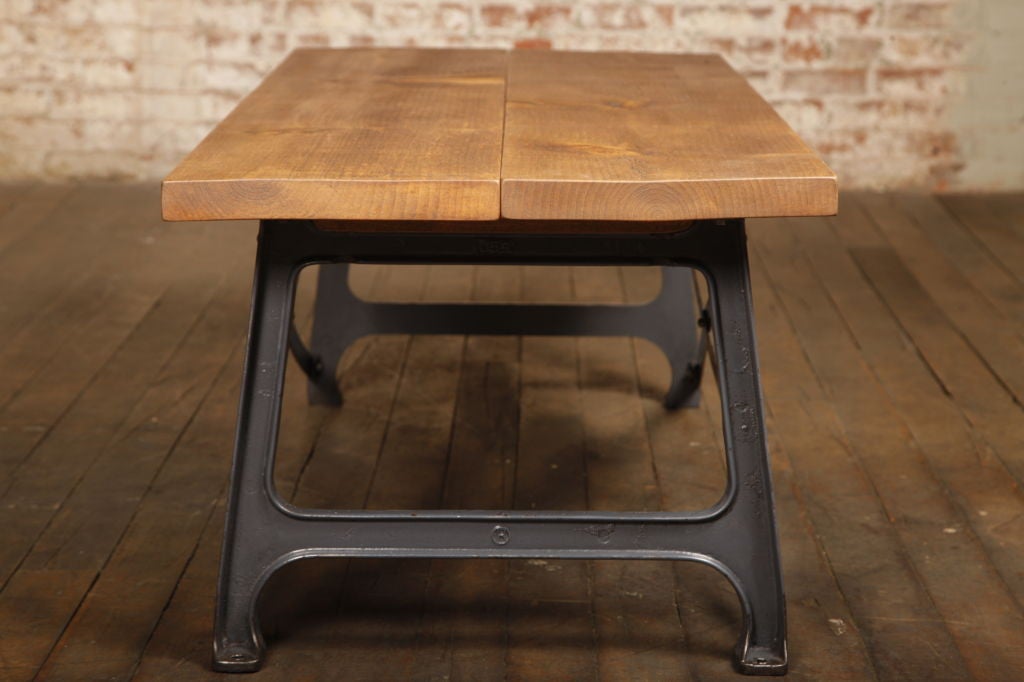 American Coffee Table, Vintage Industrial X-Base Steel and Wood For Sale