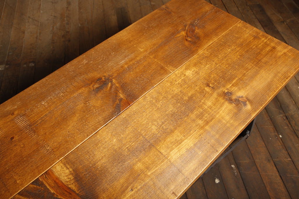 Coffee Table, Vintage Industrial X-Base Steel and Wood In Good Condition For Sale In Oakville, CT