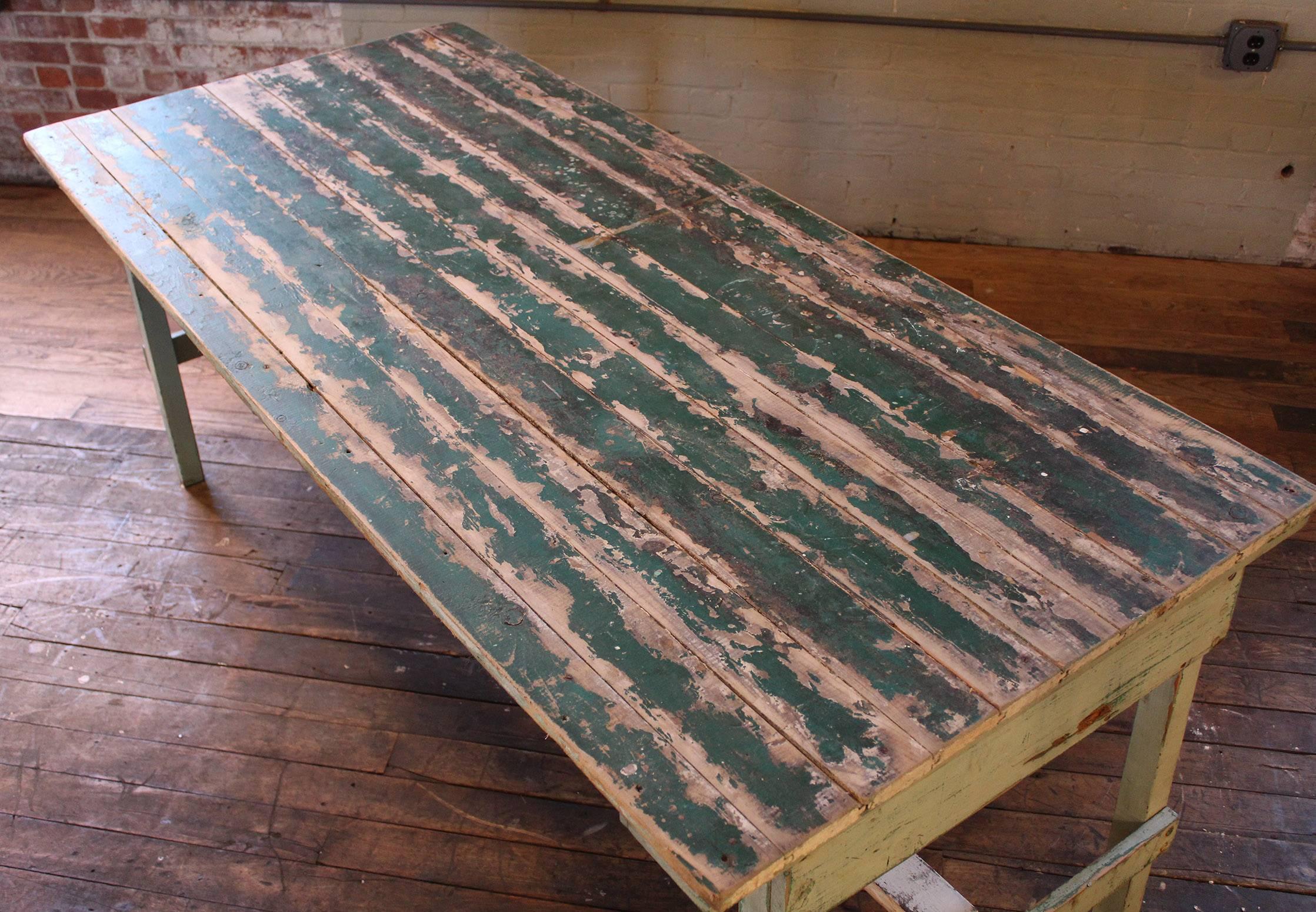 Painted Distressed Farm Table, Authentic Vintage Harvest Style