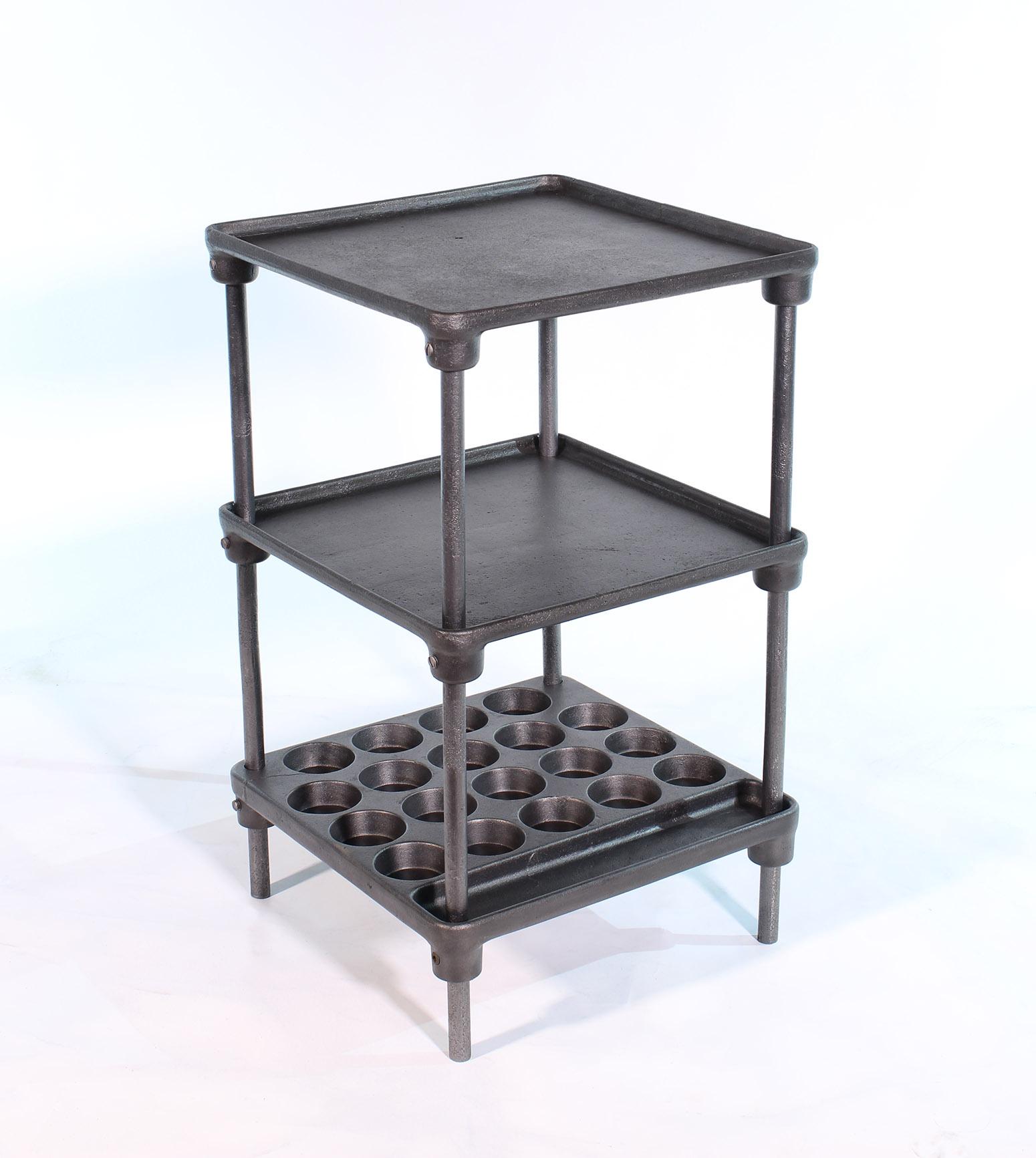 Vintage Industrial Three-Tier Cast Iron Display End or Side Table In Fair Condition In Oakville, CT