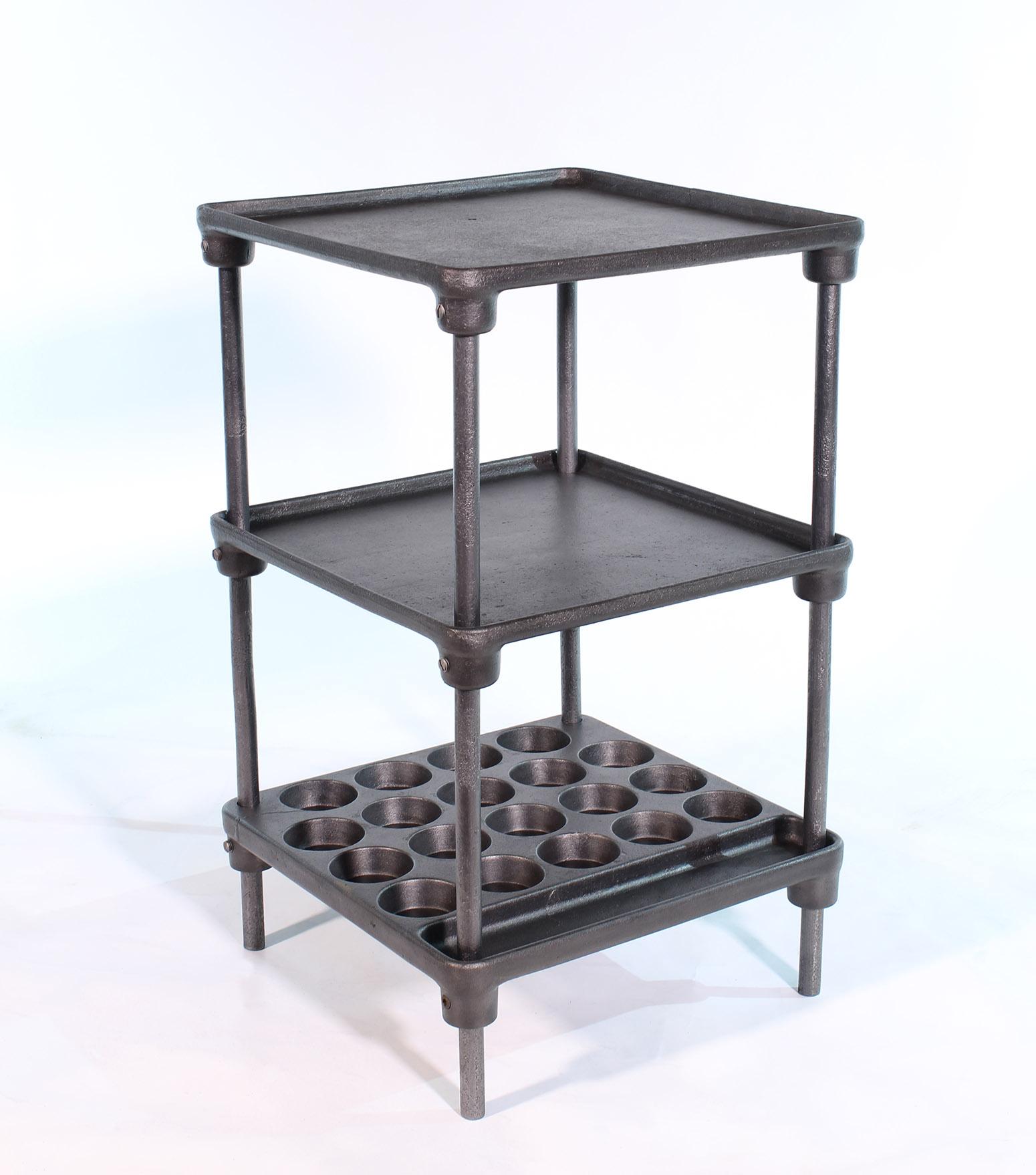 20th Century Vintage Industrial Three-Tier Cast Iron Display End or Side Table