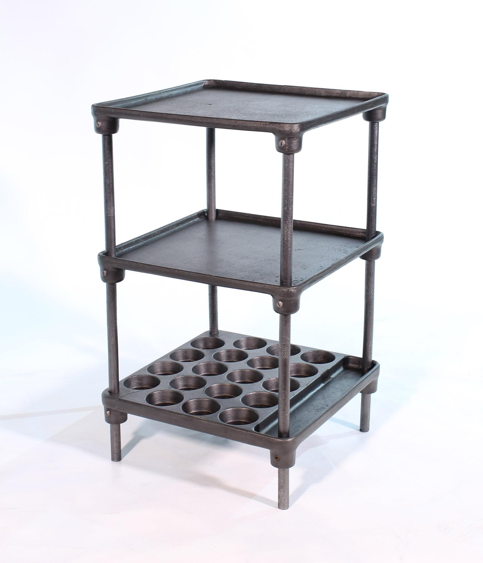 Steel Vintage Industrial Three-Tier Cast Iron Display End or Side Table