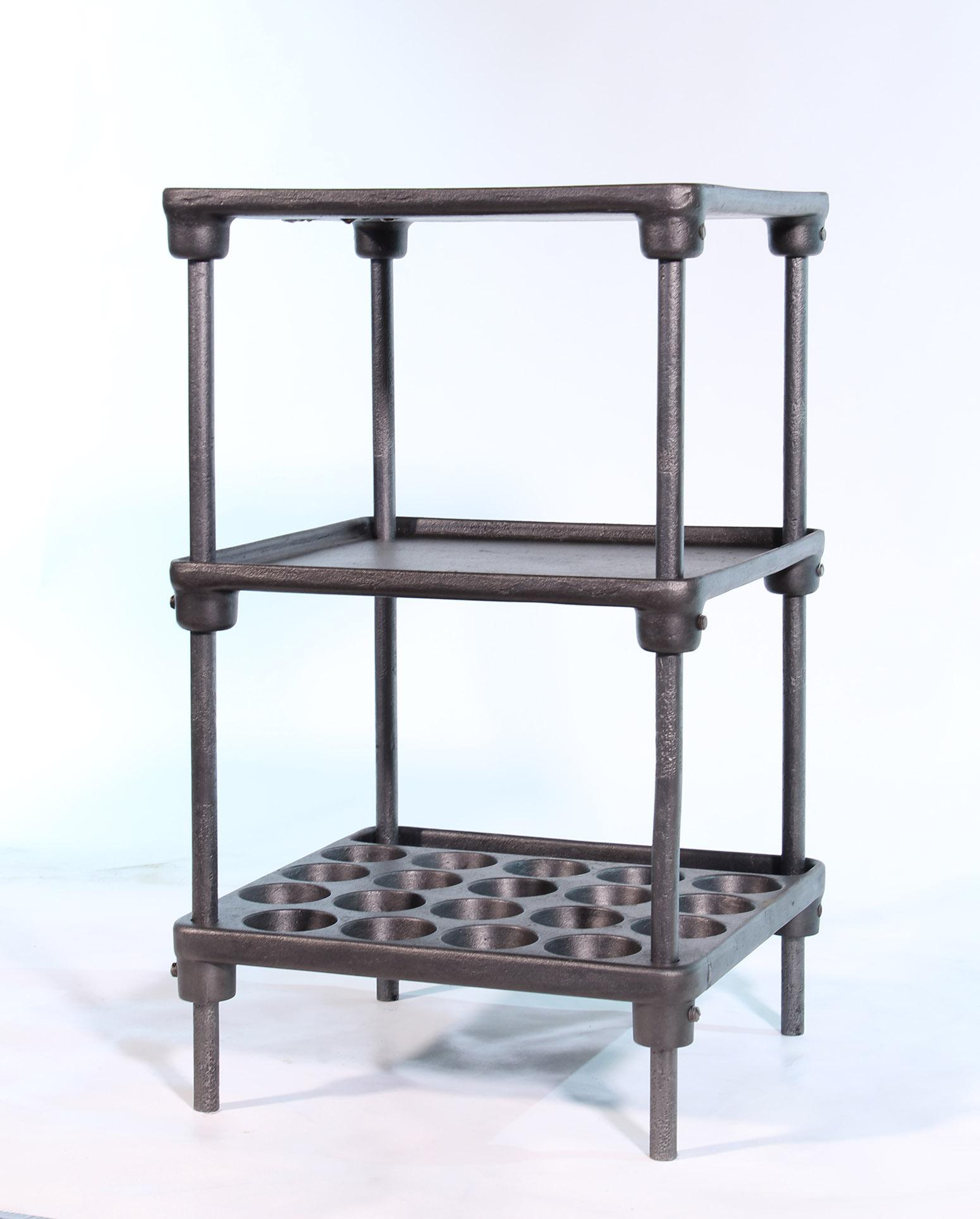 Vintage Industrial Three-Tier Cast Iron Display End or Side Table 2