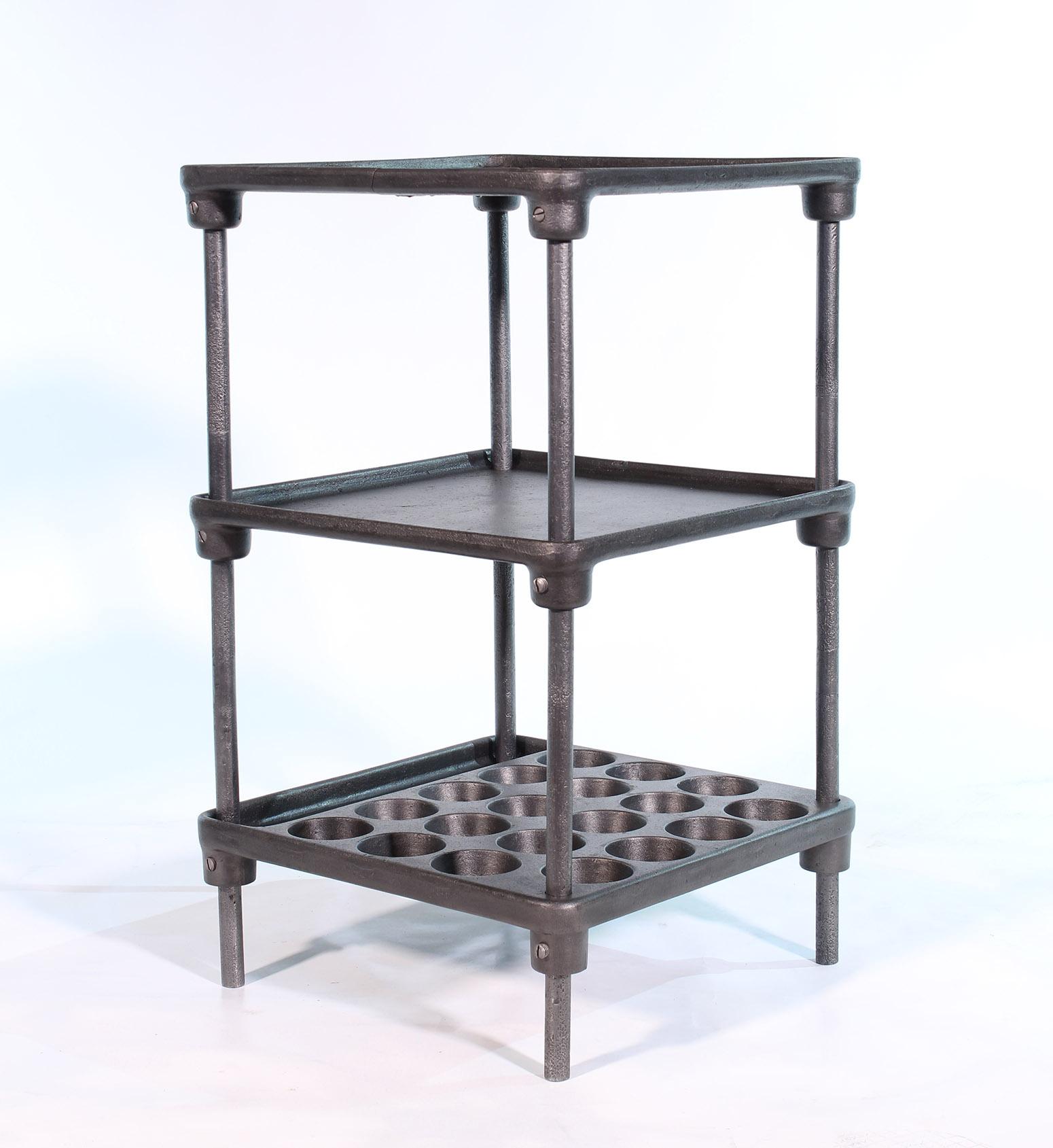 Vintage Industrial Three-Tier Cast Iron Display End or Side Table 3
