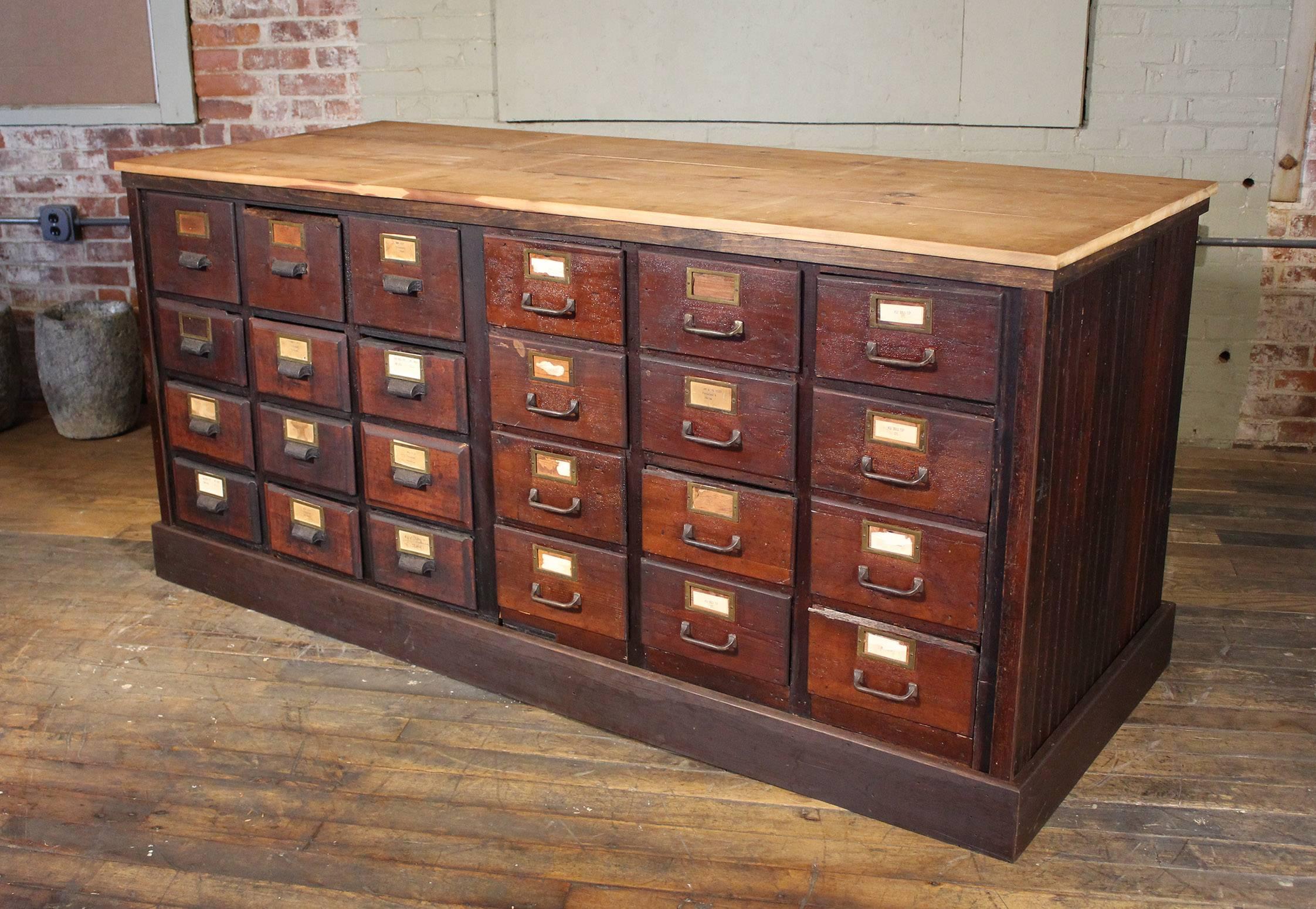 Rustic Authentic American Store Counter Multi-Drawer Apothecary Storage Cabinet