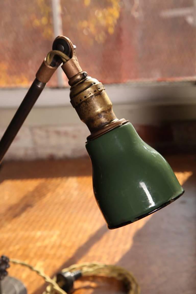 Industrial Desk Lamp, Cast Iron and Steel Adjustable For Sale at