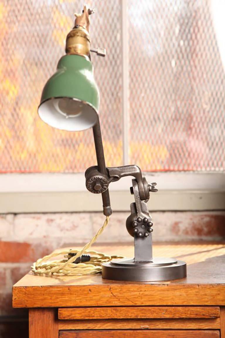 Industrial Desk Lamp, Cast Iron and Steel Adjustable For Sale at