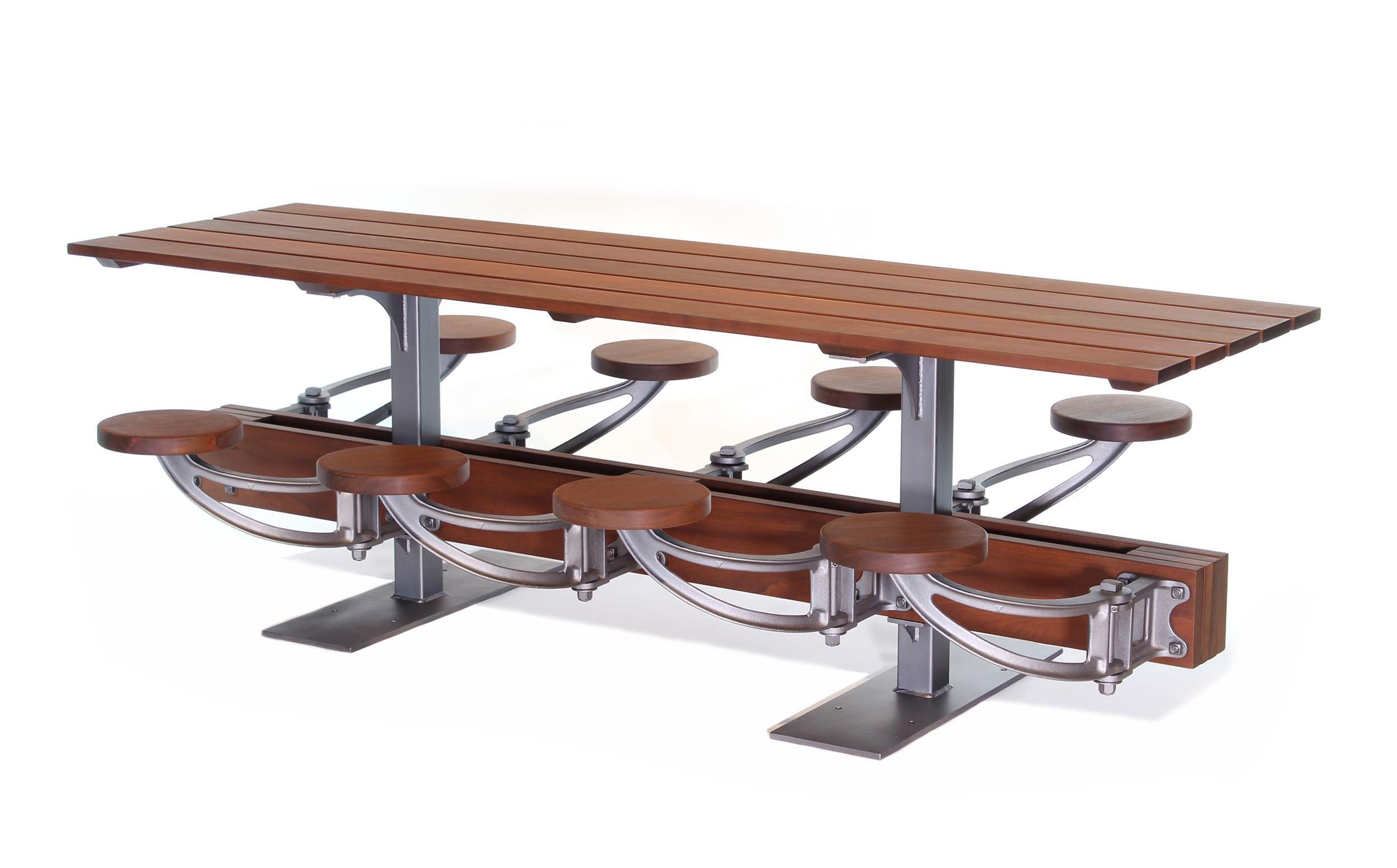 Seats and top are crafted from IPE, a walnut wood species from Brazil, three times harder than cedar and twice the density of standard pressure-treated wood. IPE can last over 75 years with proper care (yearly oiling). IPE is Eco-friendly,