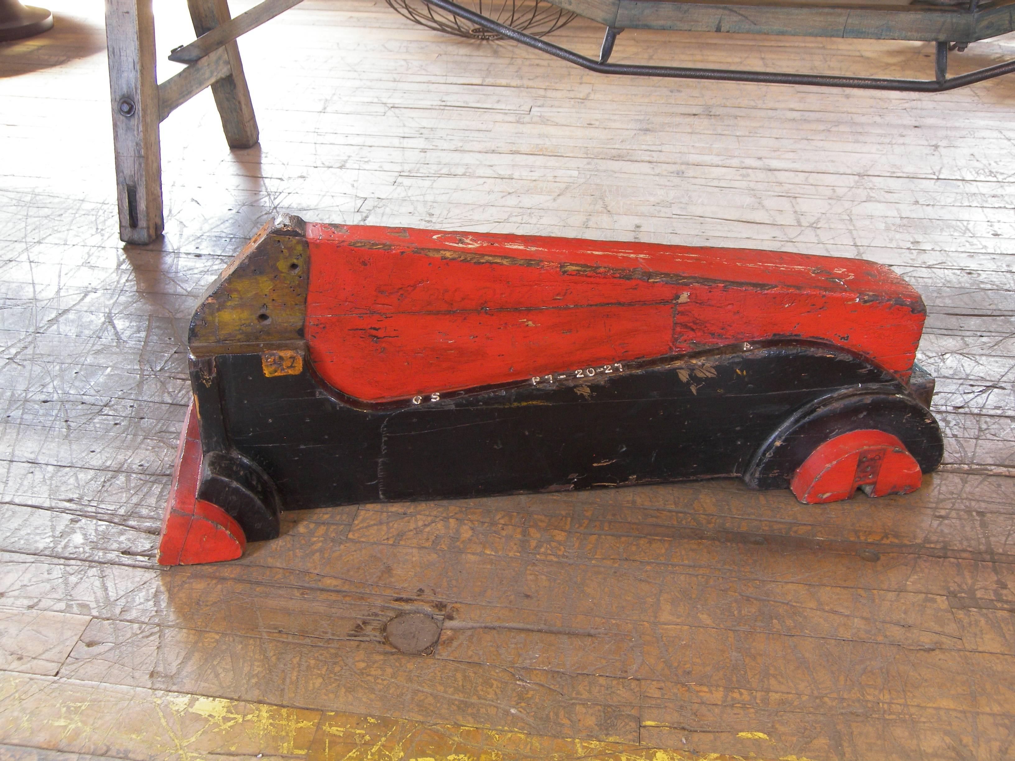 Vintage Wooden Factory Racing Car Art Toy Mold / Pattern In Distressed Condition For Sale In Oakville, CT