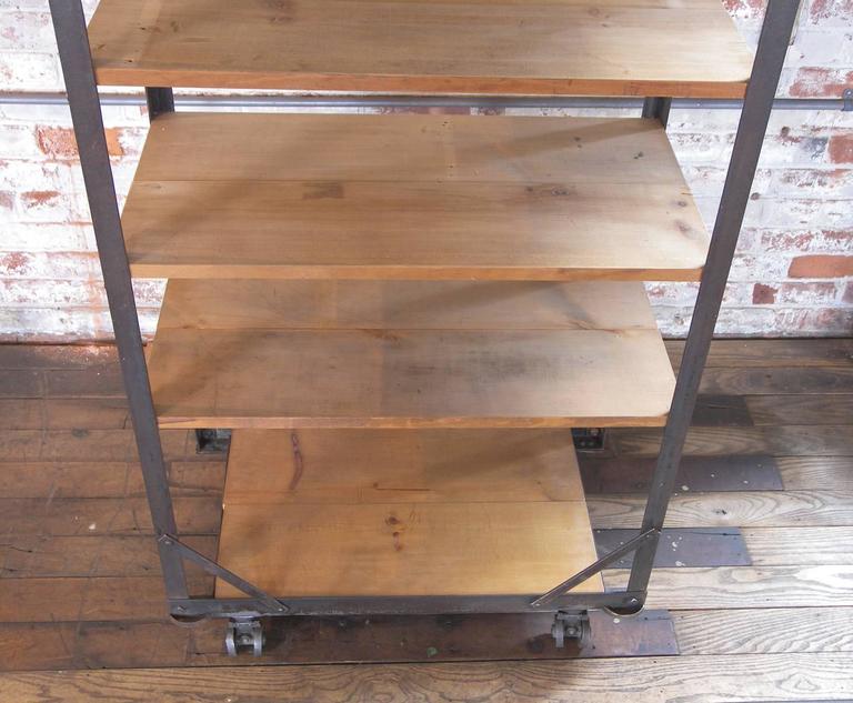 Industrial FiveTier Wood and Metal Rolling Bar Shelving Cart / Storage