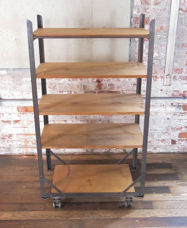 Industrial FiveTier Wood and Metal Rolling Bar Shelving Cart / Storage