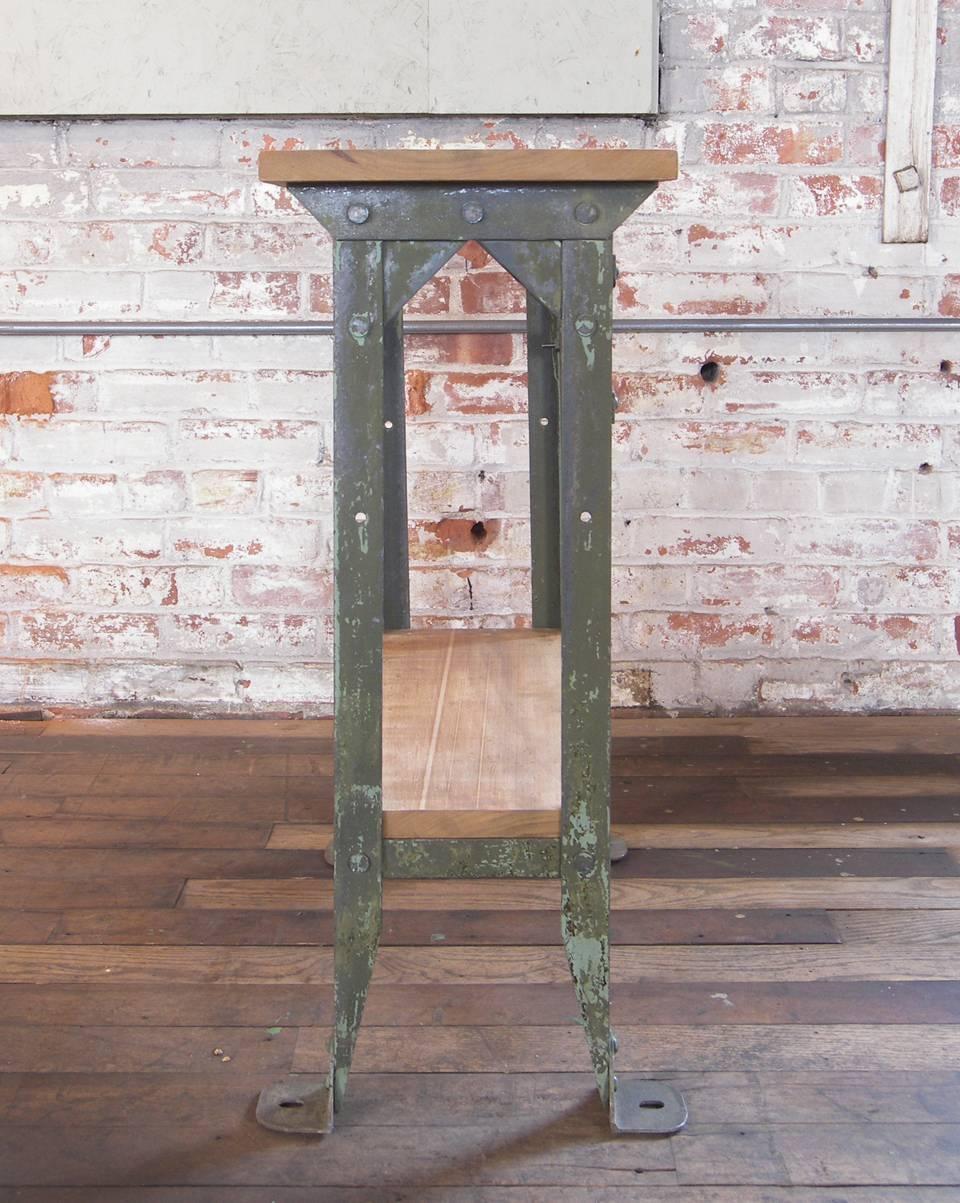 Industrial TwoTier Wood and Metal Side Table Shelf Stand For Sale