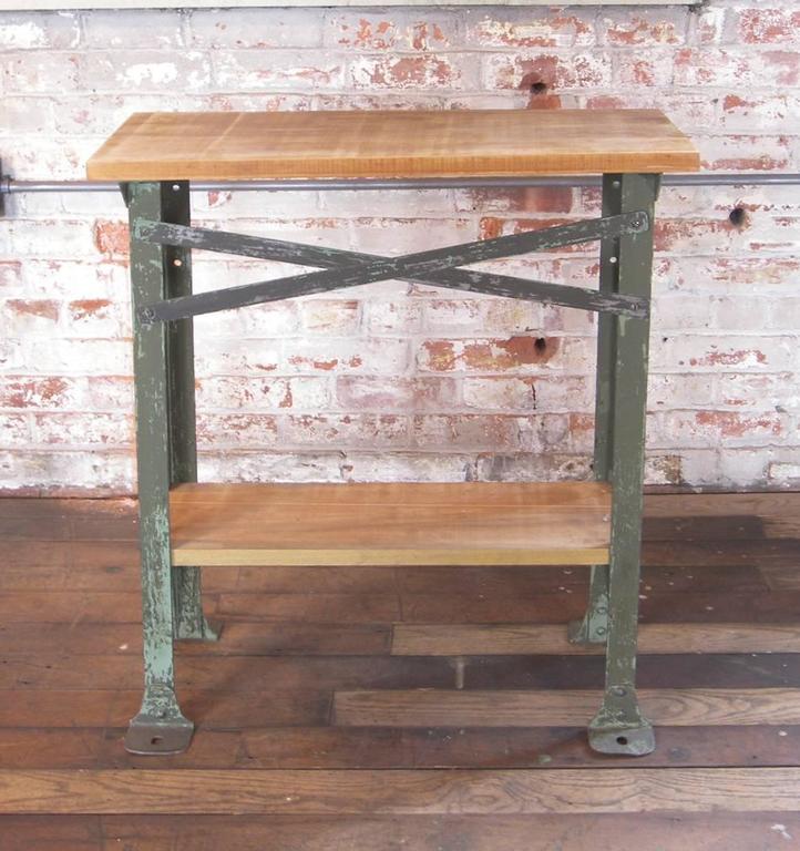 Vintage Industrial TwoTier Wood and Metal Side Table Shelf Stand